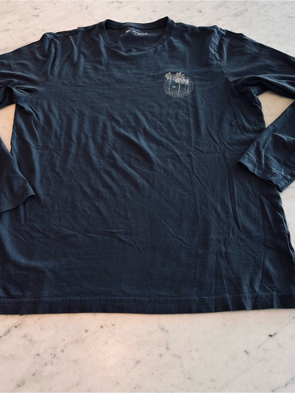 Travis Mathew Navy Long-Sleeve Tee with Palm Emblem